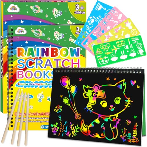 ZMLM Scratch Paper Art Notebooks - Rainbow Scratch Off Art Set for Kids Activity Color Book Pad Black Magic Art Craft Supplies Kits for Girls Boys Birthday Party Favor Game Christmas Toys Gift