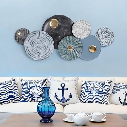 Lucky Monet Large Modern Metal Wall Art for Living Room, 53"x25" Boho Geometric Circle Wall Decor Handmade Coastal Nautical Wall Hanging Sculptures for Living Room/Dinning Room/Bedroom/Entryway