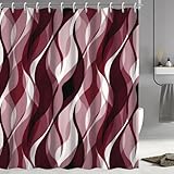 Ruelvth Burgundy Shower Curtain, Modern Abstract Ombre Burgundy Striped Shower Curtain Set for Bathroom Waterproof Shower Curtain with Hooks, 72x72 Inch