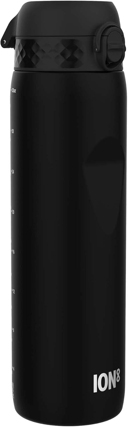 Ion8 1 Litre Water Bottle, Leak Proof, Flip Lid, Carry Handle, Rapid Liquid Flow, Dishwasher Safe, BPA Free, Soft Touch Contoured Grip, Ideal for Sports and Gym, Carbon Neutral, 32 oz, Black
