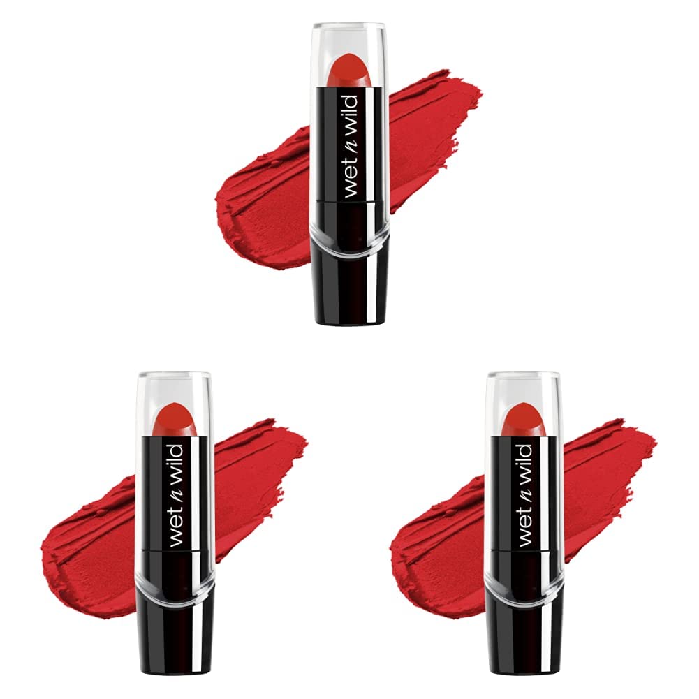 wet n wild Silk Finish Lipstick, Cherry Frost Red | Hydrating Formula | Rich Buildable Color | Pack of 3
