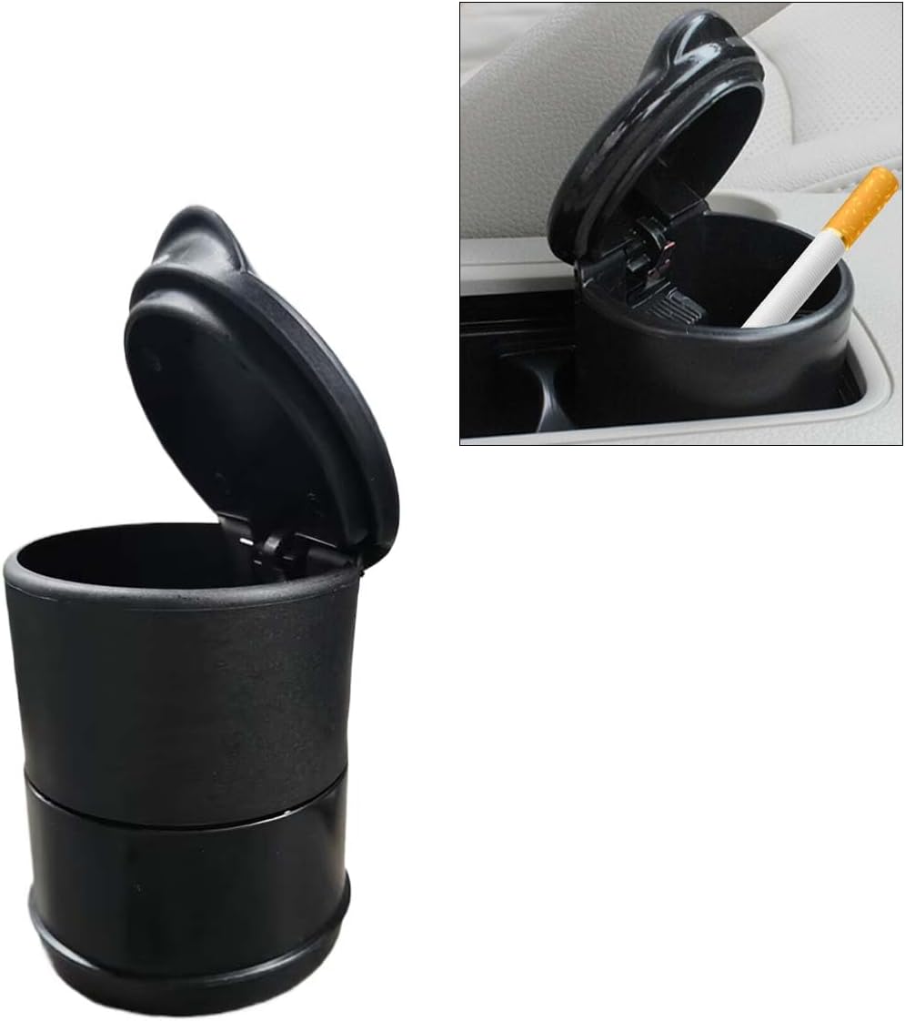 Car Ashtray with Lid, Portable Self-Extinguishing Smokeless Cigarette Ashtray, Mini Detachable Trash Can Organizer, Smell Proof Windproof Ashtrays Cup Holder for Car, Office, Home (2PCS)