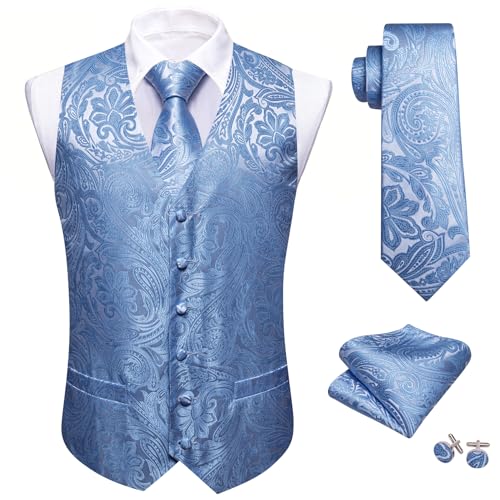 Image of Barry.Wang Formal Men Flower Vest Paisley Jacquard Silk Ties Suit Waistcoat Set Wedding 5PCS