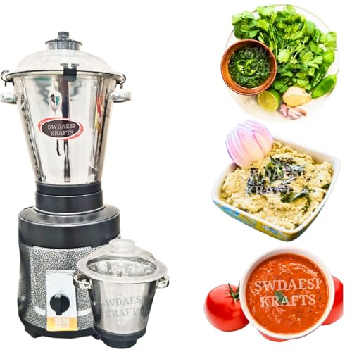 SWADESI KRAFTS Heavy Duty Mixer Grinder Full Metallic Aluminum Body With 2500-Watt Motor Mixer Heavy Duty Size 24”X19”X49” (LXWXH) Used for Grinding Pastes, Chutney and More SWADESI KRAFTS Heavy Duty Mixer Grinder Full Metallic Aluminum Body With 2500-Watt Motor Mixer Heavy Duty Size 24”X19”X49” (LXWXH) Used for Grinding Pastes, Chutney and More