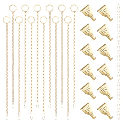 Image of Picture Hanging Kit 12Pcs Rail Hooks & 12Pcs Chains, Metal Picture Display Hanging System for Wall Pictures, Exhibition (Gold,1M)