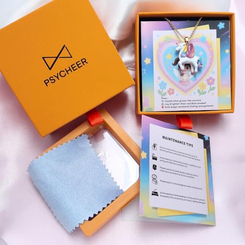 Psycheer Enamel Unicorn Necklace for Girls, 18K Gold Plated Pendant by Psycheer - Used condition - Image 6