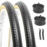 Hycline 26×1 3/8 Bike Tire Set, 2-Pack (37-590) – Skinwall – Folding Puncture-Resistant Bicycle Tires with Schrader Tubes & Tire Levers – Fits Vintage 26×1 3/8 City/Commuter Bikes