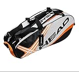 Bolsa de Tênis, 3-6 Raquetes, Compartimento para Sapatos, Preto/Branco/Laranja