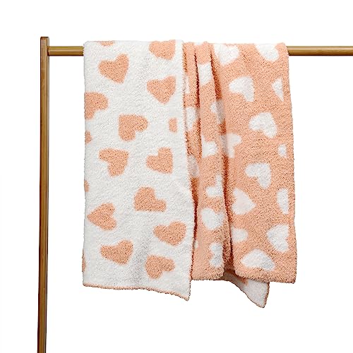 Image of JOOJA Ultra Soft Baby Blanket Coral Pink Heart Swaddle & Receiving Blanket 30x40 Inch Cozy Breathable Knitted Toddler Blanket for Newborns, Infants, and Kids