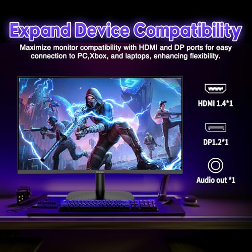 Image of Viewedge 24 inch Curved Gaming Monitor 180Hz FHD 1080p 1ms VA Adaptive Sync | 100% sRGB Color Accuracy HDR10 Enhanced Visuals Low Blue Light Technology Flicker-Free Eye Comfort One HDMI & DisplayPort
