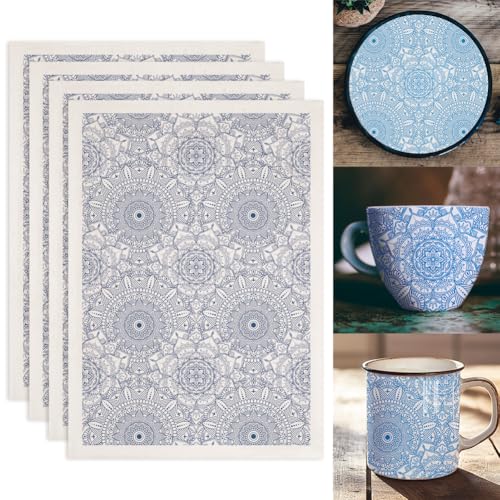 SUPERDANT 4 piezas vintage mandala transferencia bajo esmalte para cerámica patrón mandala pegatinas de transferencia de cerámica pegatinas de cerámica bajo esmalte para cerámica sobre esmalte
