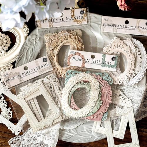 Image of HASTHIP 40Pcs Vintage Photo Frames Scrapbook Paper - 20 Styles 3D Floral Embossed Paper Photo Frames Collage Papers Decorative Papers Journaling Supplies for Junk Journal Crafts Scrapbook