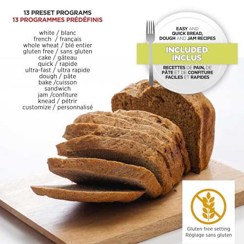 Starfrit Electric Bread Maker - 2lb Loafs - Non-Stick Removable Pan - Automatic Nut Dispenser - 13 Preset Programs - 550W by Starfrit - Image 8