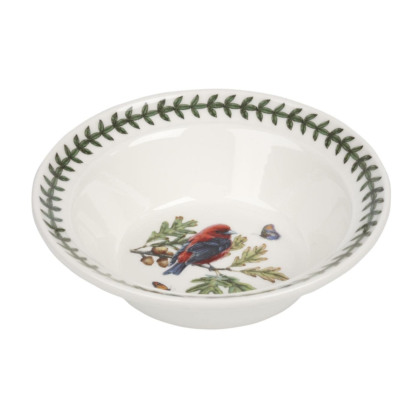 Botanic Garden Birds Oatmeal Bowl - Scarlet Tanager, 6.5" Earthenware Tableware - Dishwasher & Microwave Safe, Vintage-Inspired Made in the UK - Mix & Match Gift Collection