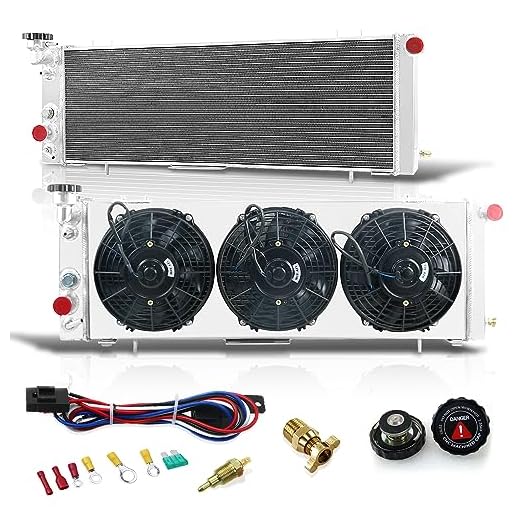 OzCoolingParts Radiador de alumínio completo + ventilador elétrico de resfriamento de 3 x 9 polegadas com cobertura + termostato/kit de fio de relé para Jeep Cherokee XJ/Comanche 2.5 4.0, L4 V6 Auto