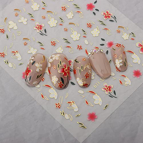 Gold Nail Art Stickers Decals, Clocks Watches Flowers Leaf Butterfly Love Heart Stars Wing Nail Self-Adhesive Sticker Design, Nail Transfer Decal Supplies for Women Girls Manicure Charms Decorations - Thumbnail 3