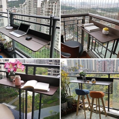 Adjustable Foldable Balcony Table - Outdoor Folding Side Table for Railings, Compact Hanging Desk (60x27cm/24x11in) - Perfect for Small Spaces & Patios