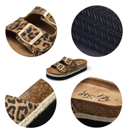 Image of PepStep Slide Sandals for Women with Soft Cork Footbed and Strap, Ladies Fashion Platform Slide Sandals Comfortable Slip On Style