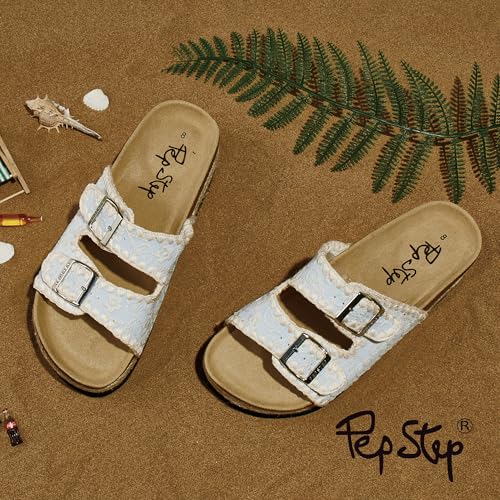 Image of PepStep Slide Sandals for Women with Soft Cork Footbed and Strap, Ladies Fashion Platform Slide Sandals Comfortable Slip On Style