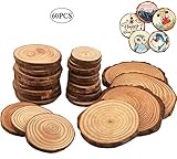 【60Pcs Holzscheiben】 - 3 verschiedene Größen sind enthalten, 3-4 cm (20 Stück), 4-5 cm (20 Stück), 5-6 cm (20 Stück), jede Holzscheibe ist 5 mm dick, die richtigen Größen für Ihr Handwerk Projekte, genug für Sie.