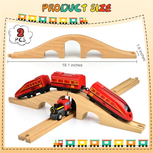 Image of Mototo 2 Pack Wooden Train Bridge Track Wood Train Track Accessories Wooden Track Expansion Wooden Railway Bridge Compatible with Most Toy Train Railroads for Girls Boys Birthdays