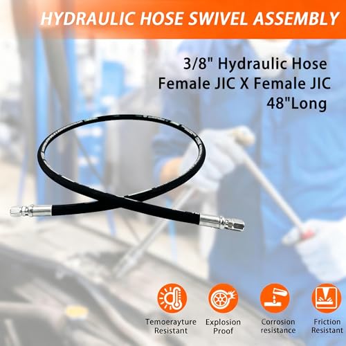 Image of Autovo Hydraulic Hose Swivel Assembly 3 /8 inch Hydraulic Hose with Female JIC X Female JIC 48 inch Long 4785 psi, Black