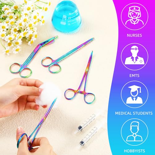 Image of BBTO Hemostat Curved and Straight Hemostat Forceps Piercing Pliers Forceps, Stainless Steel Straight and Curved Pliers, Fishing Tweezer(Colorful,4 Pcs)