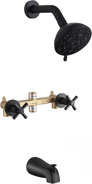 YANCASENO 2 Handles Shower Faucet Set with Tub Spout Bathtub Shower Faucet Combo Set Shower System Complete Tub and Shower Trim Kit Wall Mounted Shower Fixtures Matte Black
