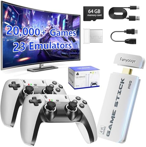 2026 New Retro Gaming Console, Retro Gaming Stick Pro with 20,000+ Classic Game and 23 Game Emulators, Plug & Play 4K HDMI Output Game Console Stick with Dual 2.4G Controllers (64GB) for Game Gifts