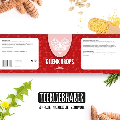 TIERLIEBHABER – Gelenk Drops mit Grünlippmuschel Hund – Von Tierärzten entwickelt – Gelenktabletten Hund geeignet als Hunderunde Futtertopping – Hundeleckerli mit Teufelskralle, MSM & Kollagen