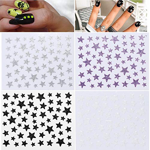 Star Nail Art Stickers Decals Nail Art Supplies 3D Self-Adhesive Nail Slider Stars Stickers Glitter Shiny Decoration Decal Transfer Adhesive Colorful Nail Art Tips Manicure 10 Sheets (Colorful) #TOP2