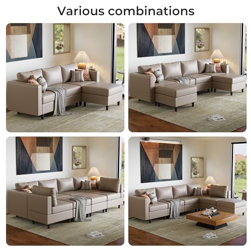 Image of ABCASA Faux Leather Loveseat Sofa Sleeper Bed with Storage Seat, 64.6 inch Modular Sectional Couch Deep Seat with Reversible Chaise 2-Seat Whitesand