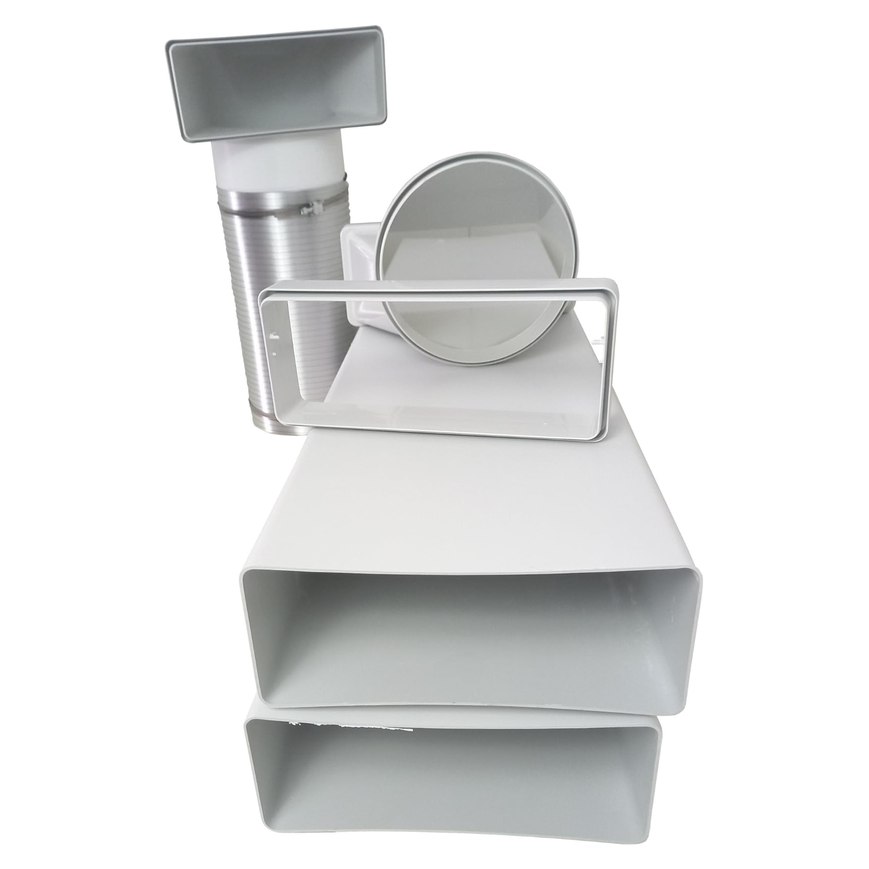 VentilationNord Mauerkasten Set mit Mauerkasten 150, Flachkanal-Set, Wetterschutz-Lüftungsgitter mit feststehenden Lamellen & Teleskoprohr Ø 150 | Mauerdurchführung Set