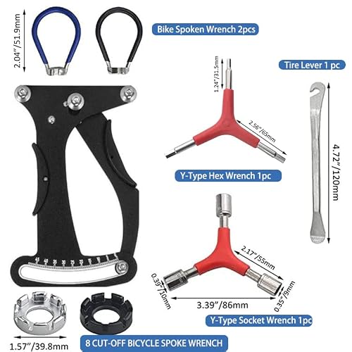 Bicycle Spoke Tension Meter Wrench Tool, Ultimate Bike Wheel Repair Tool Adjustment Indicator Tensiometer Adjustment Accurate Kits W/ Spoke Key , Tire Lever, Y-Type Hex Wrench, Y-Type Socket Wrench #TOP1