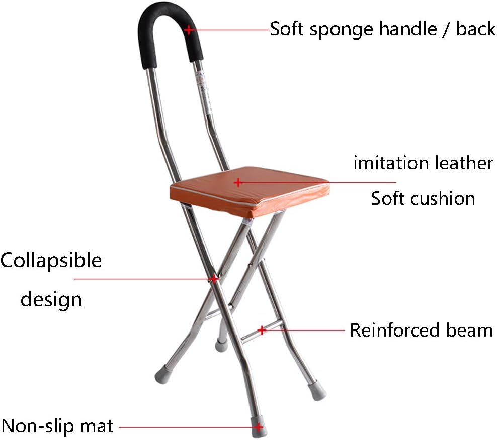Folding Elderly Nursing Crutch, 2-in-1 Stainless Steel Crutch + Stool Dual-use, Suitable for Elderly People with Disabilities Walking, Four-Leg Crutch Walker