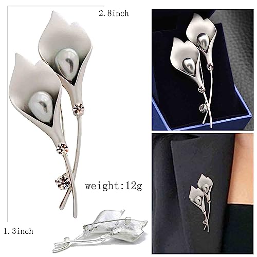 Image of Crystal Pearl Flower Brooches Pins Fashion Beautiful Created Rhinestone Floral Brooch Good Idea for Party Dance Wedding Banquet for Elegant Women Girl