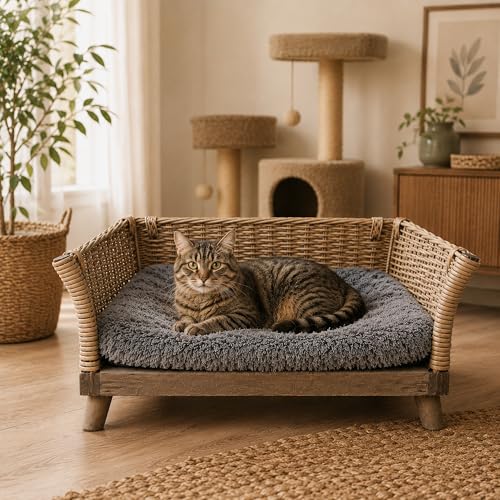 UNUS Hundebett aus Weide, eckiges Hundesofa L 80 x B 50 x H 30 cm
