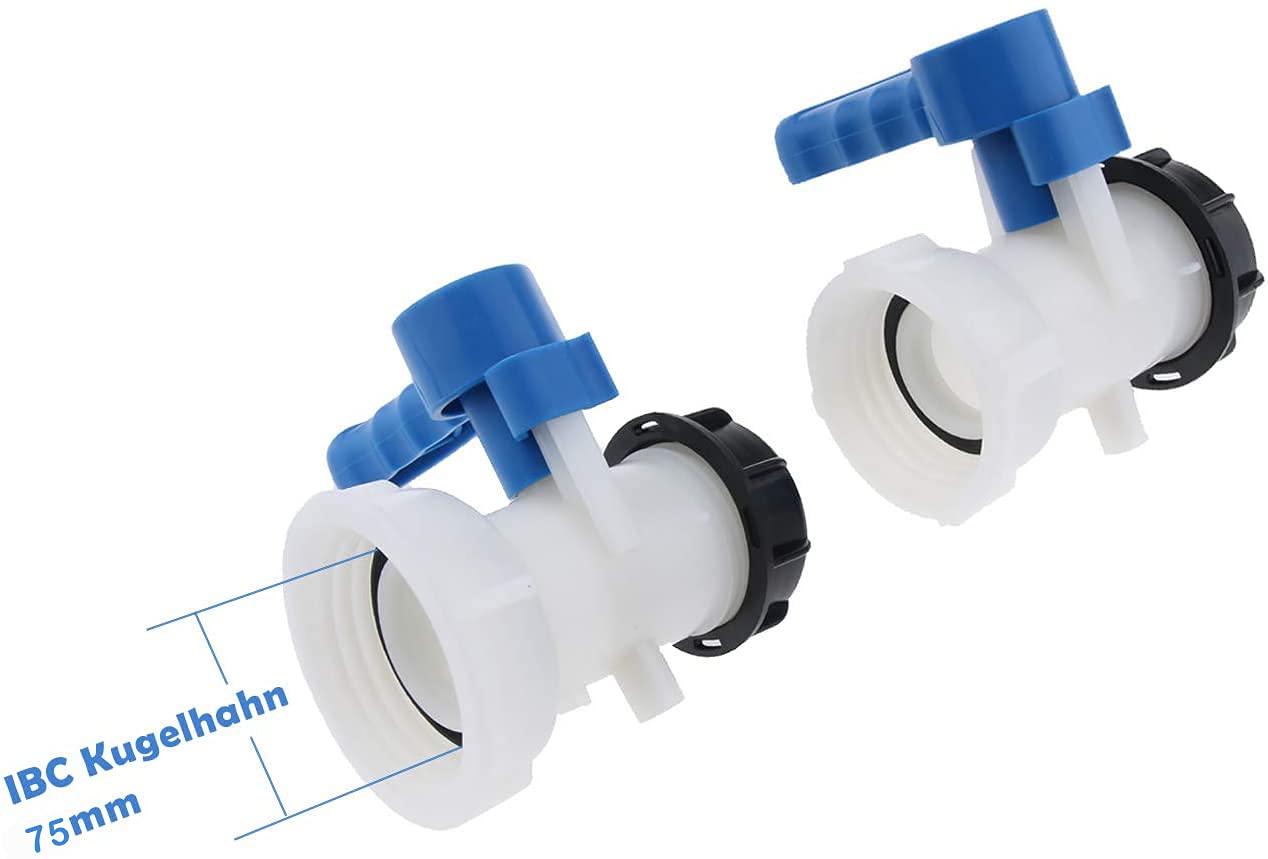 Yikko Adaptateur universel pour réservoir d'eau IBC, vanne à papillon en polyéthylène haute densité, noir + blanc + bleu, 75 mm DN50