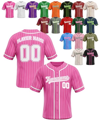 Custom Stripe Baseball Jerseys - Personalized Pinstripe Team Uniforms for Men, Women, Boys, Girls - Add Your Name, Number, Logo - Customized Baseball Shirts for Sports Fans, Teams, Events, Gifts