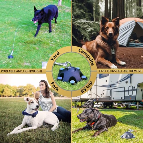 Hundeanker für kleine bis große Hunde bis zu 68 kg, patentiert, 360° drehbar – Hundeleinenpfahl mit 5 starken Haltegurten hält 453,6 kg Zugkraft (Pfahl mit 10 Kabeln)