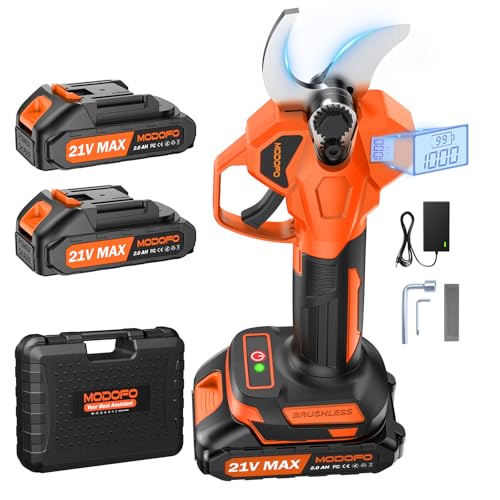 Image of Electric Pruning Shears, Upgraded 2.1 inch Cutting Garden Shears with LCD Display, Brushless Motor Cordless Power Pruner with 2.0 Ah*2 Batteries for Garden Tree Pruner Branch