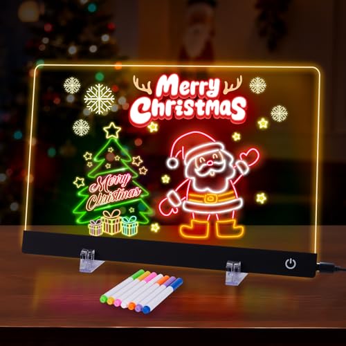LED Message Board 7 Colors Pen,Acrylic Dry Erase Board with Light,Glowing Acrylic LED Note Boards,Light up Dry Erase Boards with Stand as a Glow Memo Board Note Acrylics Drawing Board (30 * 20 cm)