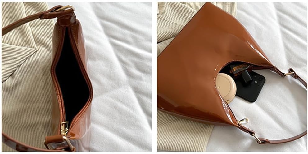 Patent Leather Hobo Bag Crescent Shoulder Bag Small Going Out Tote Bag Satchel Purse - Image 2