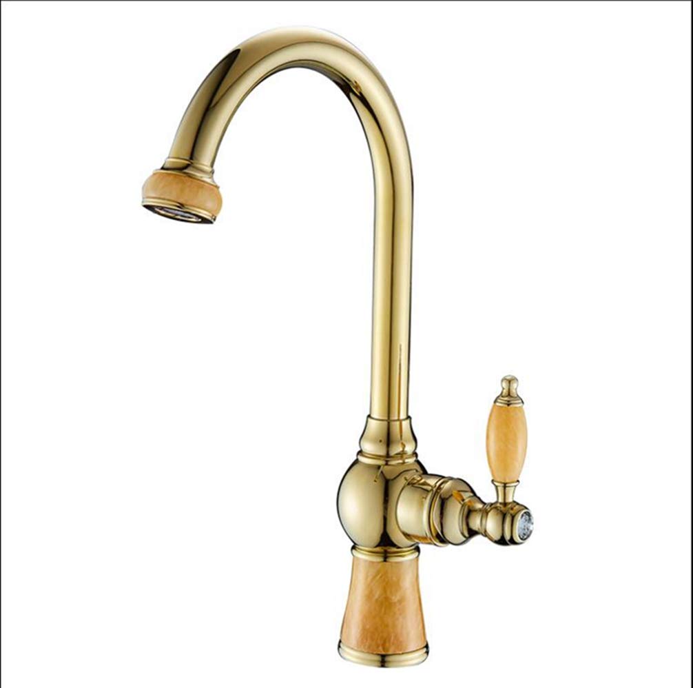 Kitchen Faucets Brass with Jade Crane Single Handle Gold Finish 360 Swivel Mixers Taps Tap Sink Mixer,B