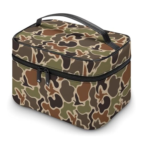 GemGam Makeup Bag Duck Hunter Camouflage Summer Cosmetic Bag for Women Beauty Zipper Makeup Organizer PU Leather Waterproof Toiletry Train Case