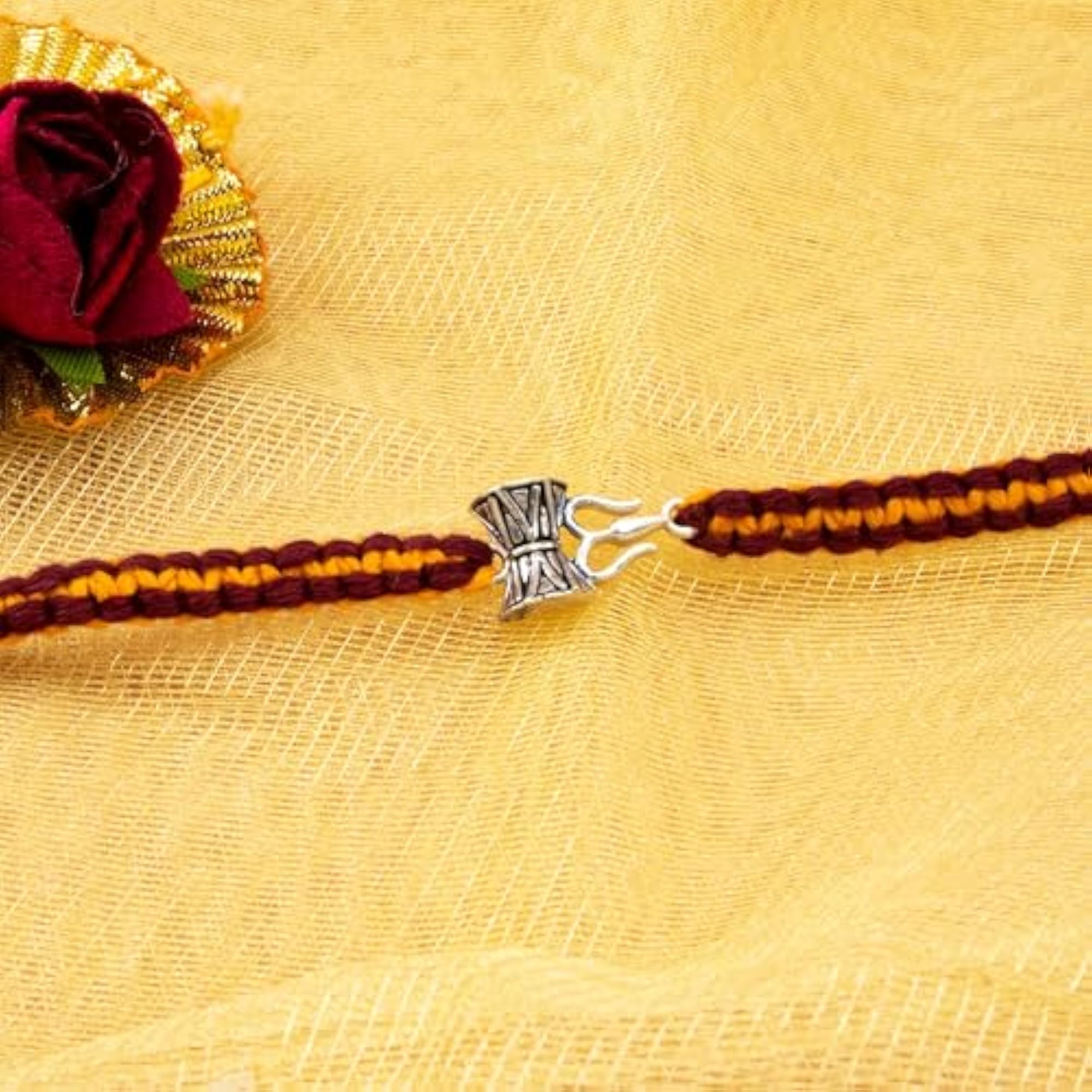 925 Pure Silver Rakhi for Men, Oxidised Trishul Damroo Design