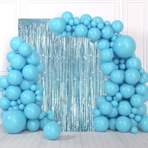 Image of Voircoloria 2 Pack Laser Light Blue Foil Fringe Curtains, Tinsel Streamers Birthday Party Decorations, Fringe Backdrop for Kids Birthday, Sea, Blue Theme Party