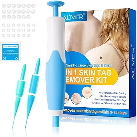 Auto Skin Tag Remover Kit for Easy Skin Tag Removal, 2-in-1 Wart Remover, Mole Remover for 2-8mm Skin Tags, Skin Tag Remover Pen Include 20 Large Bands, 20 Small Bands, Painless and Safty, Blue Cover
