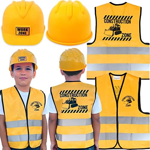 AnapoliZ Kids Construction Vest and Hat Set | 2 Pcs Worker Dress Up | Yellow Reflective Vest Yellow Plastic Hard Hat | Costume, One Size