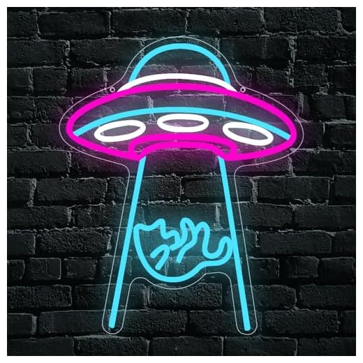 YuoGdhSIa UFO - Cartel de neón (40 x 26,6 cm, LED único, para decoración de pared, tema de ciencia ficción, barra de luces, decoración de cuevas, ahorro de energía, para amantes del espacio y